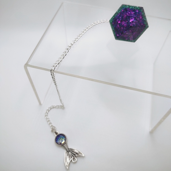 Mermaid purple green and pink glittery handcrafted dowsing pendulum - Picture 2 of 11